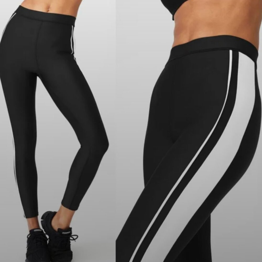 ALO Yoga Black Leggings with White Side Stripes